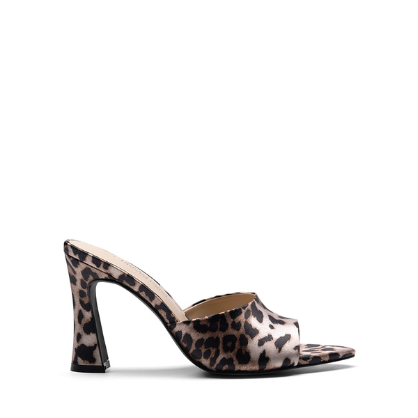 Pointed Toe Flared Heel Sandals - LEOPARD - 1